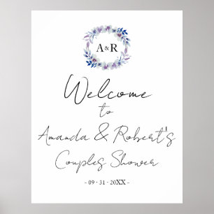 Monogram Floral Couples Dusche Begrüßungskarte Poster