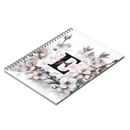 Monogram floral drawing pink cherry blossom  notizblock (Linke Seite)