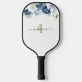 Monogram Floral Dusty Blue Name Initial Script Pickleball Schläger (Vorderseite)