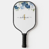 Monogram Floral Dusty Blue Name Initial Script Pickleball Schläger (Rückseite)