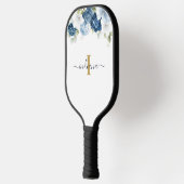 Monogram Floral Dusty Blue Name Initial Script Pickleball Schläger (Links)