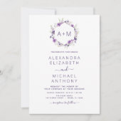 Monogram Floral Dusty Lila Greenerity Wedding Einladung (Vorderseite)