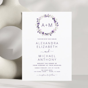 Monogram Floral Dusty Lila Greenerity Wedding Invi Einladung