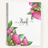 Monogram Floral Elegant Pretty Pink Peony Flower Notizblock (Vorderseite)
