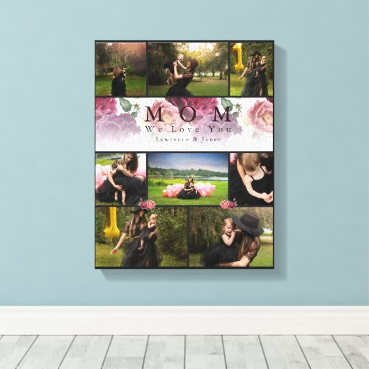 Monogram Floral Family and Mother Foto Collage Leinwanddruck (Insitu (Holzboden))