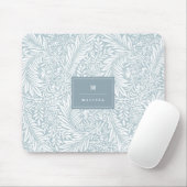 Monogram floral Foliage Dusty Blue White Elegant Mousepad (Mit Mouse)
