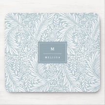 Monogram floral Foliage Dusty Blue White Elegant