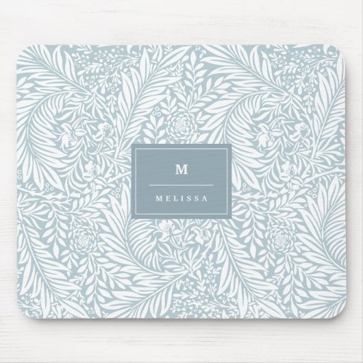 Monogram floral Foliage Dusty Blue White Elegant Mousepad (Vorne)