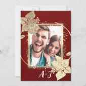 Monogram Floral Foto Gold Frame QR Code Burgundy Einladung (Rückseite)