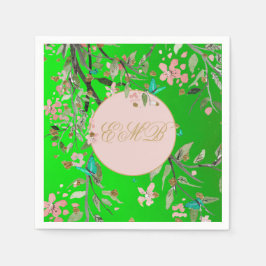 Monogram Floral Green Elegant Rosa Gold Geburtstag Serviette