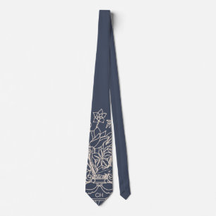 Monogram Floral Hand Drawn Powman Navy Beige Krawatte