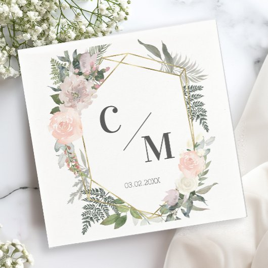 Monogram Floral Hochzeiten Serviette