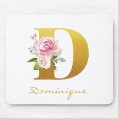 Monogram Floral Imitats Goldener Name Erstpersonal Mousepad (Vorne)