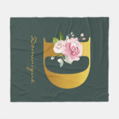 Monogram Floral Imitats Goldname Personalisiert Fleecedecke (Vorderseite (Horizontal))