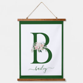 Monogram Floral Letter B Wandteppich Mit Holzrahmen
