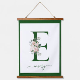 Monogram Floral Letter C Wandteppich Mit Holzrahmen