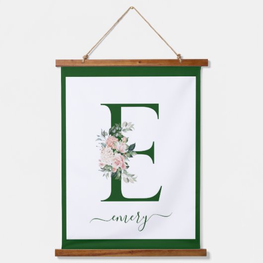 Monogram Floral Letter C Wandteppich Mit Holzrahmen (Vorderseite)