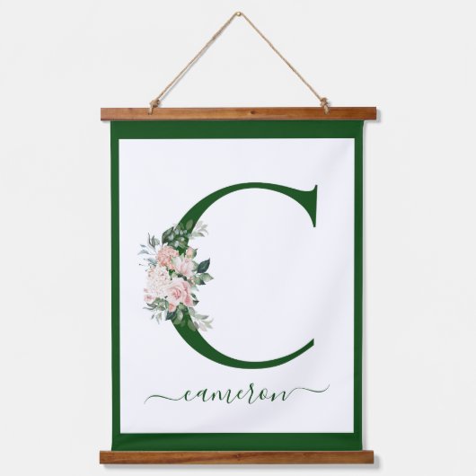 Monogram Floral Letter C Wandteppich Mit Holzrahmen (Vorderseite)