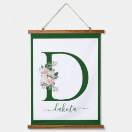 Monogram Floral Letter D Wandteppich Mit Holzrahmen