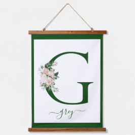 Monogram Floral Letter G Wandteppich Mit Holzrahmen