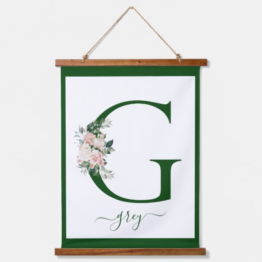 Monogram Floral Letter G Wandteppich Mit Holzrahmen (Vorderseite)
