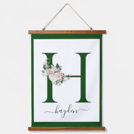 Monogram Floral Letter H Wandteppich Mit Holzrahmen