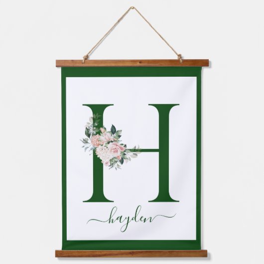 Monogram Floral Letter H Wandteppich Mit Holzrahmen (Vorderseite)