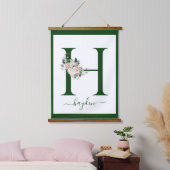 Monogram Floral Letter H Wandteppich Mit Holzrahmen (Schlafzimmer)