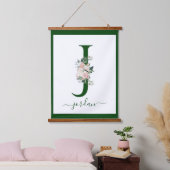 Monogram Floral Letter J Wandteppich Mit Holzrahmen (Schlafzimmer)