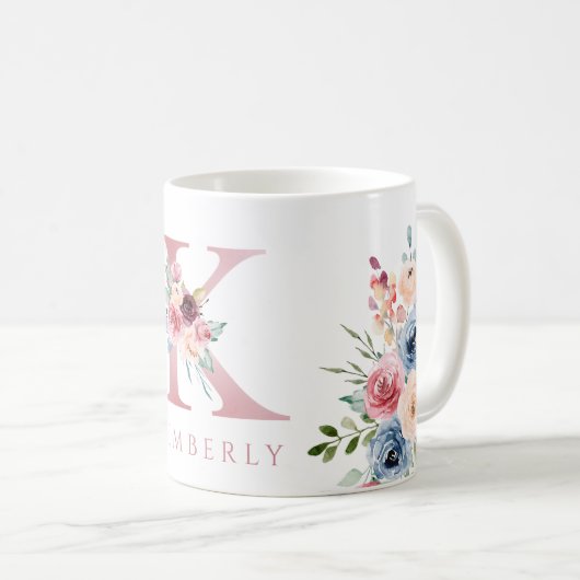 Monogram, Floral Letter K Tasse (VorderseiteRechts)