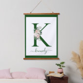 Monogram Floral Letter K Wandteppich Mit Holzrahmen (Schlafzimmer)