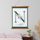 Monogram Floral Letter N Wandteppich Mit Holzrahmen (Schlafzimmer)