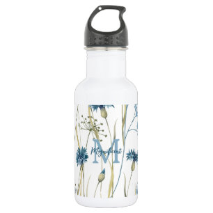 Monogram Floral Light Blue Edelstahlflasche