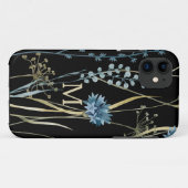 Monogram Floral Light Blue & Gold auf Black Case-Mate iPhone Hülle (Rückseite (Horizontal))