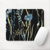 Monogram Floral Light Blue & Gold auf Black Mousepad (Mit Mouse)