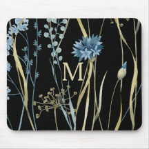 Monogram Floral Light Blue & Gold auf Black