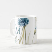 Monogram Floral Light Blue Gold auf Weiß Kaffeetasse (Vorderseite Links)