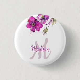 Monogram Floral Magenta Button