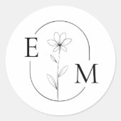 Monogram Floral Minimalistic Wedding Sticker (Vorderseite)
