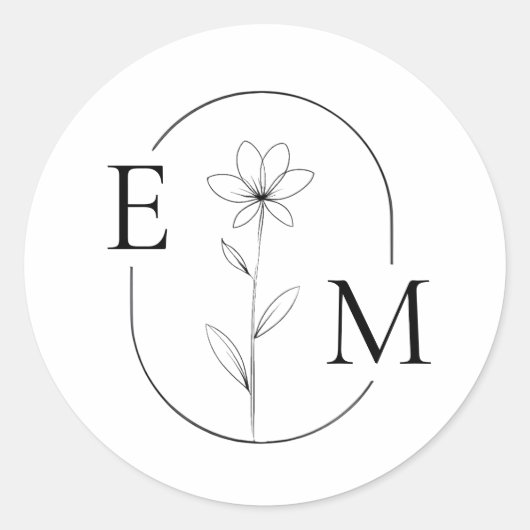 Monogram Floral Minimalistic Wedding Sticker (Vorderseite)