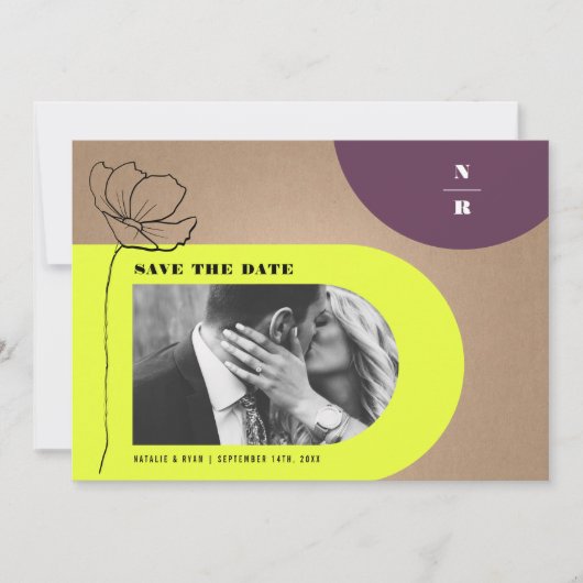 Monogram Floral Neon + Plum Arch Wedding Save The Date (Vorderseite)