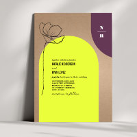Monogram Floral Neon + Pum Geometric Wedding Invi
