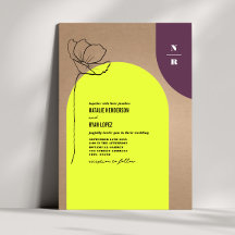 Monogram Floral Neon + Pum Geometric Wedding Invi