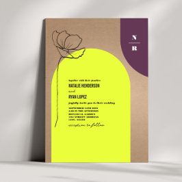 Monogram Floral Neon + Pum Geometric Wedding Invi Einladung