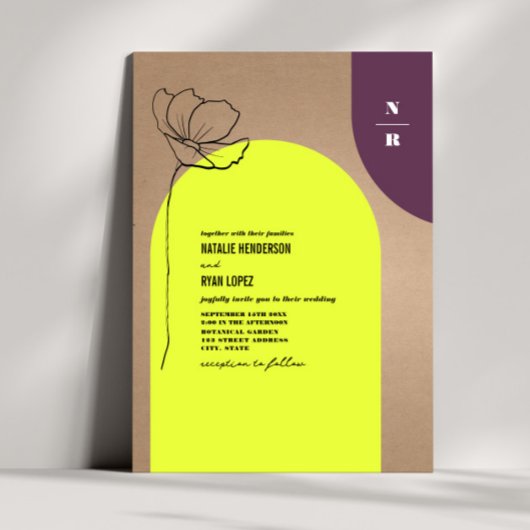 Monogram Floral Neon + Pum Geometric Wedding Invi Einladung