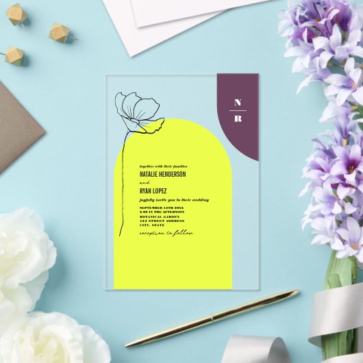 Monogram Floral Neon + Pum Geometric Wedric Acryleinladungen (In Situ (Hochzeit))