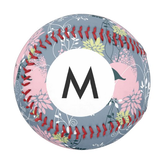 Monogram Floral Pattern Baseball (Vorderseite Links)