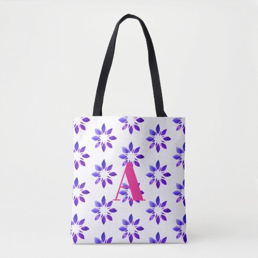 Monogram Floral Pattern Blau Tasche (Vorderseite)