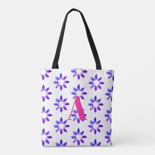 Monogram Floral Pattern Blau Tasche (Rückseite)