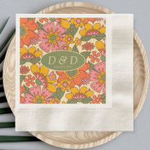 Monogram Floral Pattern Retro Boho 70er Wedding